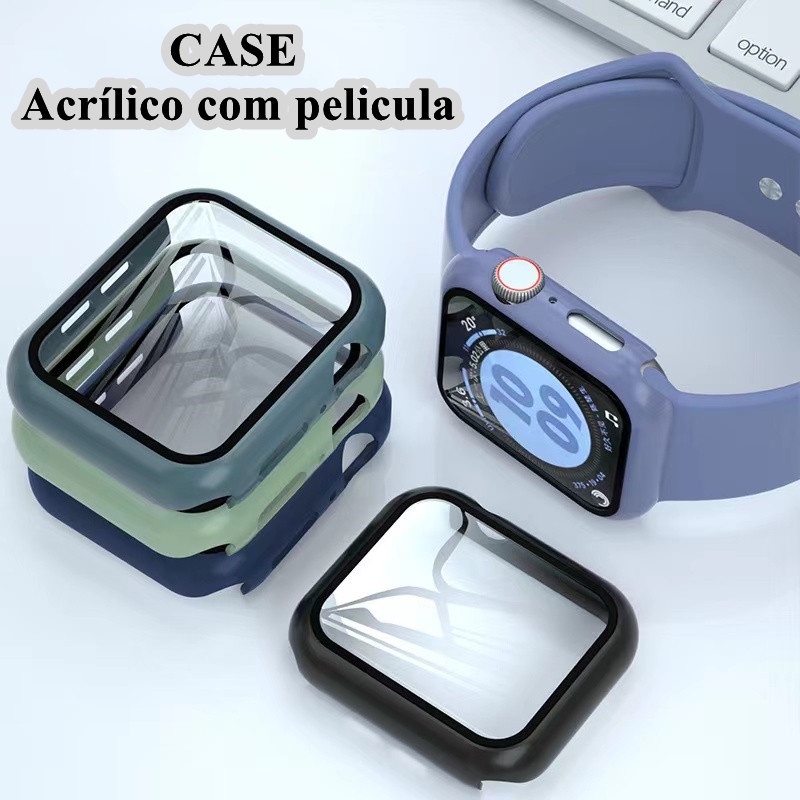 Capa case Bumper C Vidro 3d Temperado Compativel Apple Watch e smartwatch mesmo tanmanha 38 40 42 44 Qualidade Premium
