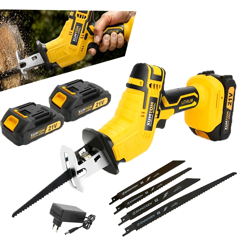 Professional Cordless Reciprocating Saw with 4 Blades and 2 Batteries for Cutting Wood and Metal