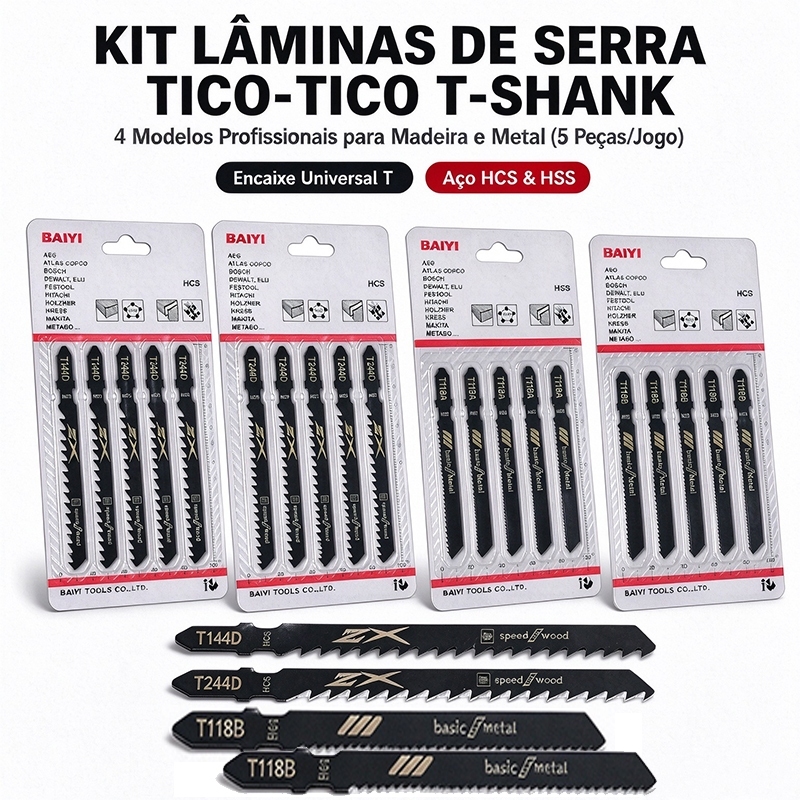 Universal Jigsaw Blade Kit, 5 Pieces, lâminas de serra tico-tico for Cutting Wood and Plastics - Professional