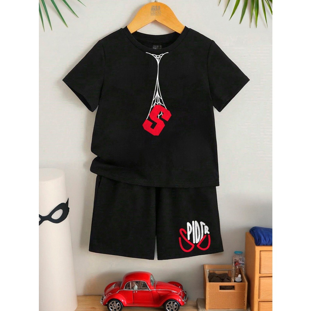 Conjunto Infantil e Juvenil Spyder Aranha Colorido Camiseta e Shorts 4 a 16 100% Algodão