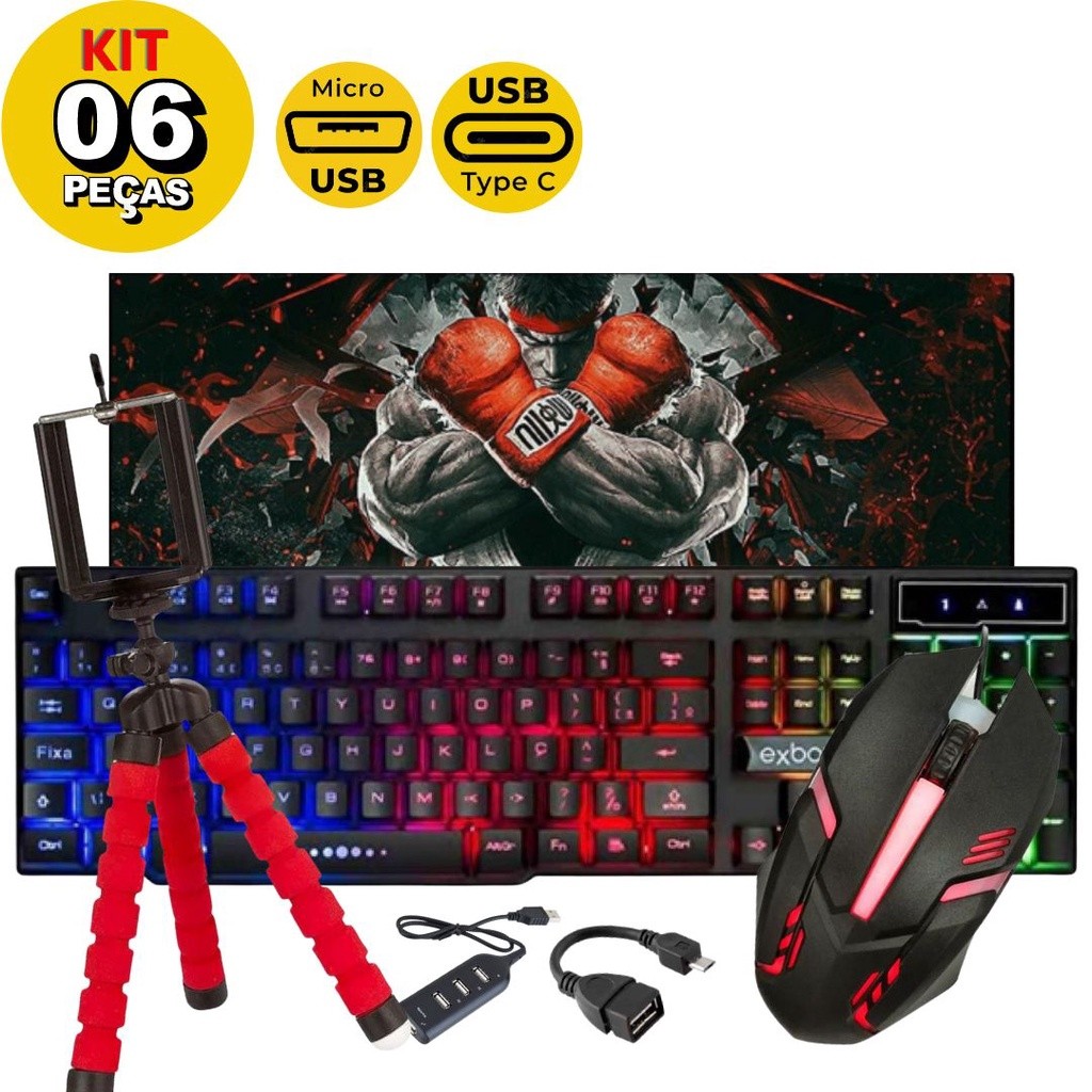 Mobilador Completo Top Teclado e Mouse LED RGB Free Fire