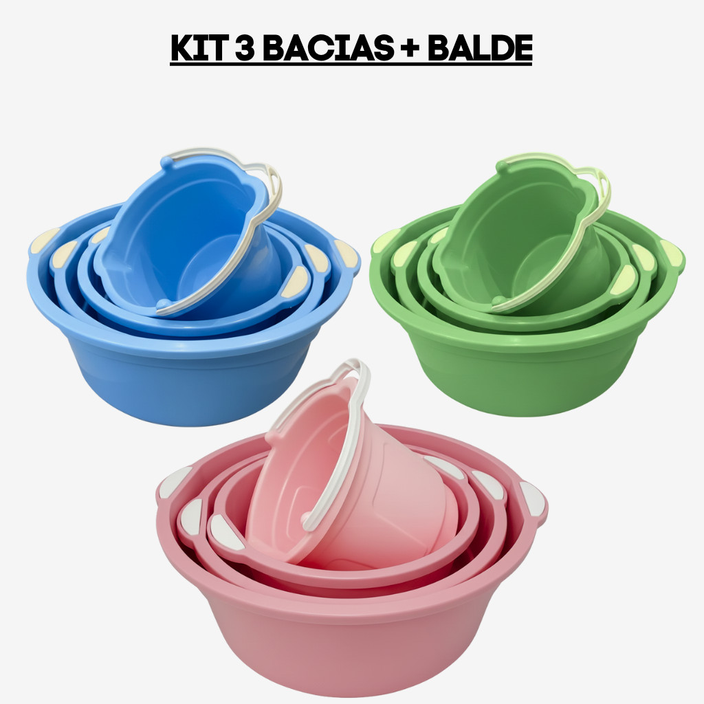 Kit de Bacias Para Lavandeira Com Balde Multiuso Limpeza Resistentes Coloridos