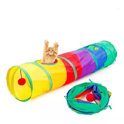 Túnel Lúdico Colorido Gatos Multi Entrada Resistente Diversão Exploratório Pet