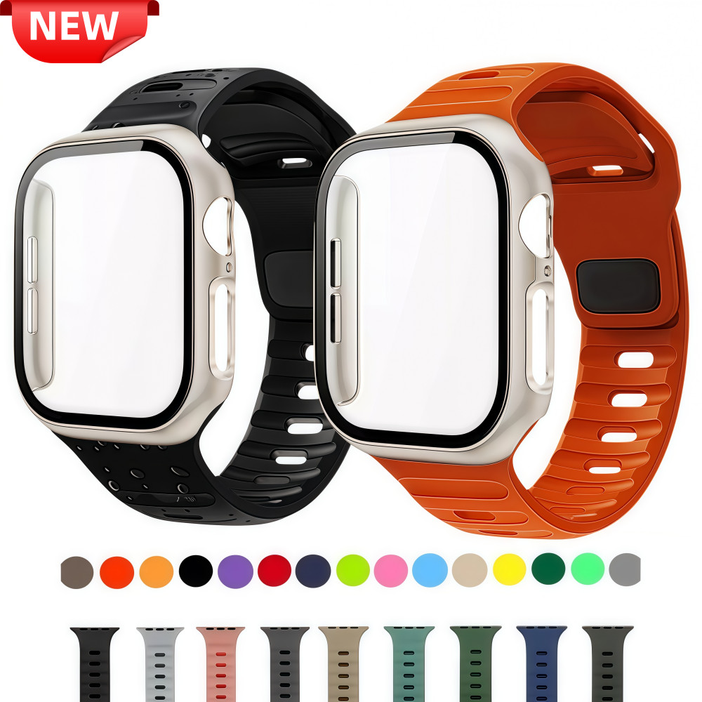 Kit Respirável Silicone Pulseira+PC Bumper Capinha Case Para Apple Watch 10 11 42mm 46mm iWatch Smartwatch Alça+Capa