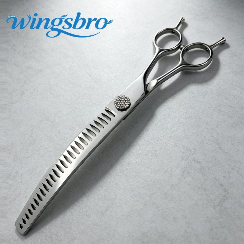 wingsbro Tesoura Chunkers Curva De 8 Polegadas De Desbaste Aço Inoxidável Cão Grooming Gato Leve Especial Projetado