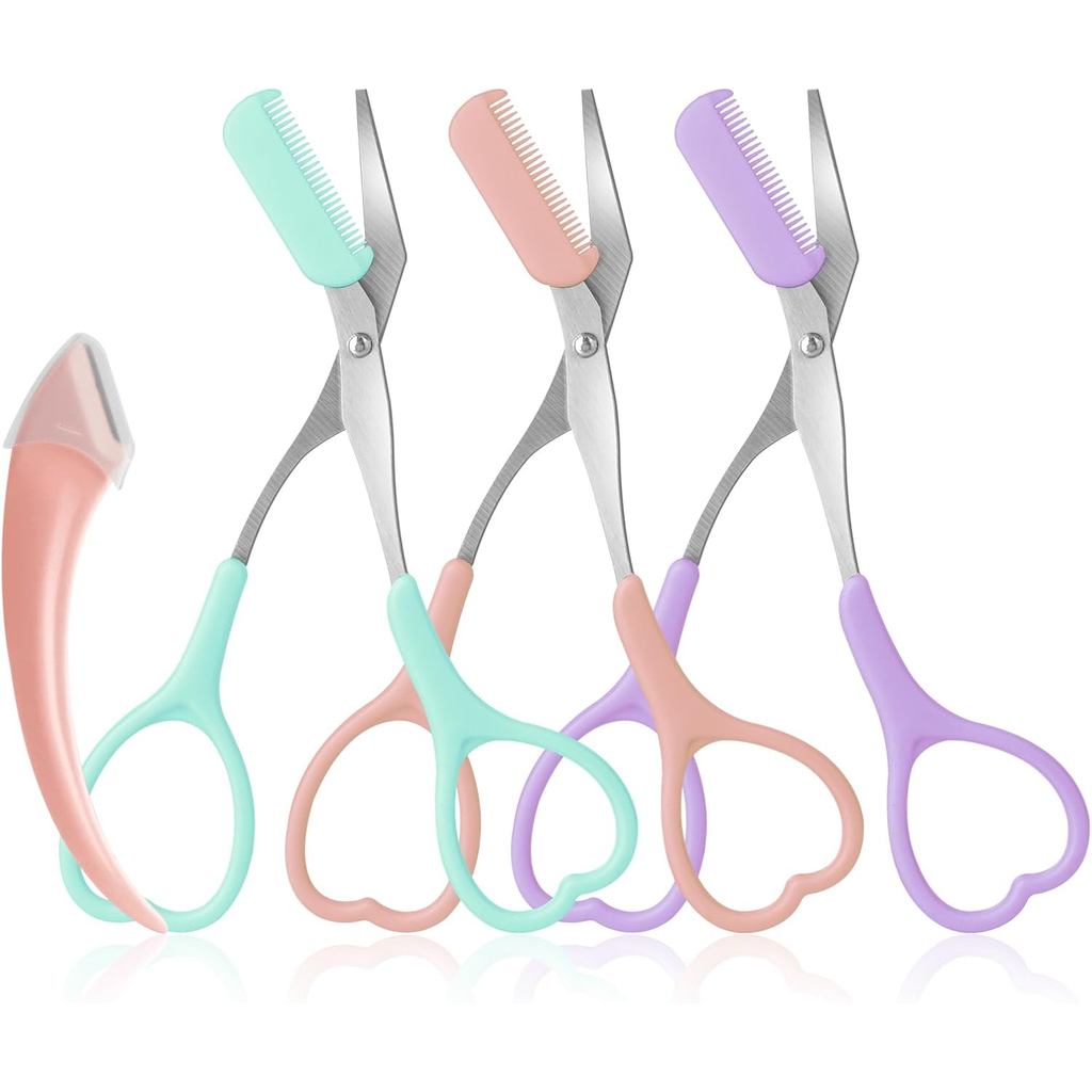 Eyebrow Scissors with Eyebrow Razor, Trimmer with Comb,Non Slip Finger Grips Trimmer Eyebrow Scissors, Hair Remov