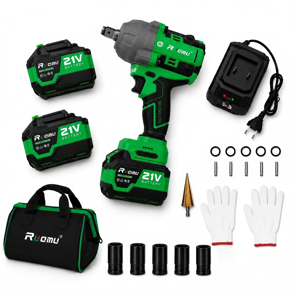 Chave De Impacto A Bateria 800N.m Potente Brushless 2 Baterias Dual Voltage