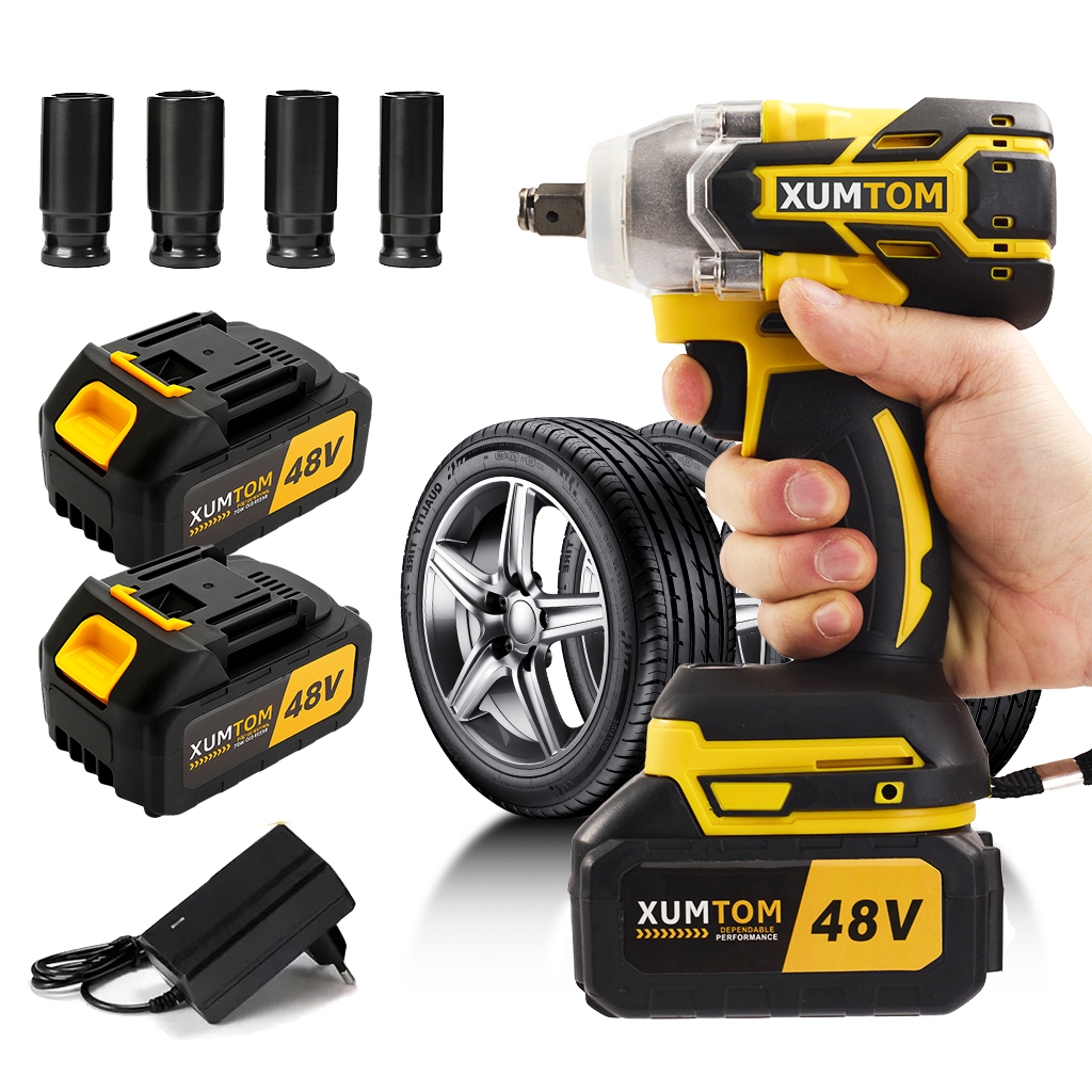 Chave de impacto 48V elétrica sem escova 450NM COM 2 Baterial Adequado para reparo de automóveis e decoração doméstica