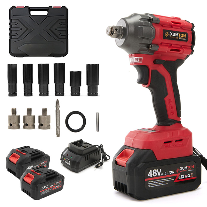 Chave De lmpacto 500NM Parafusadeira Furadeira Brushless 2 Baterias 48v Dual voltage 16 acessórios  caixa de ferramentas