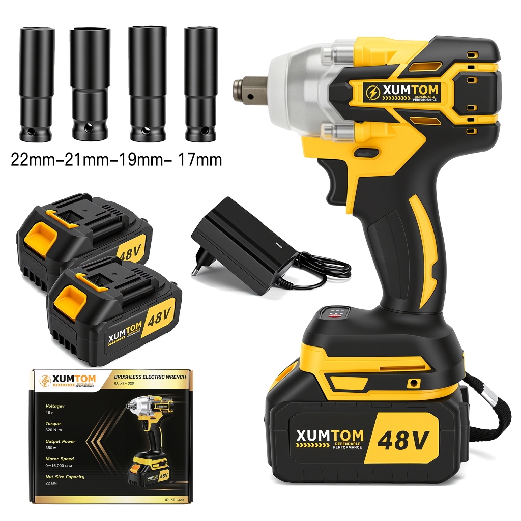 Chave de Impacto Elétrica 350NM Parafusadeira Furadeira Brushless Com 48V 2 Bateria Dual voltage