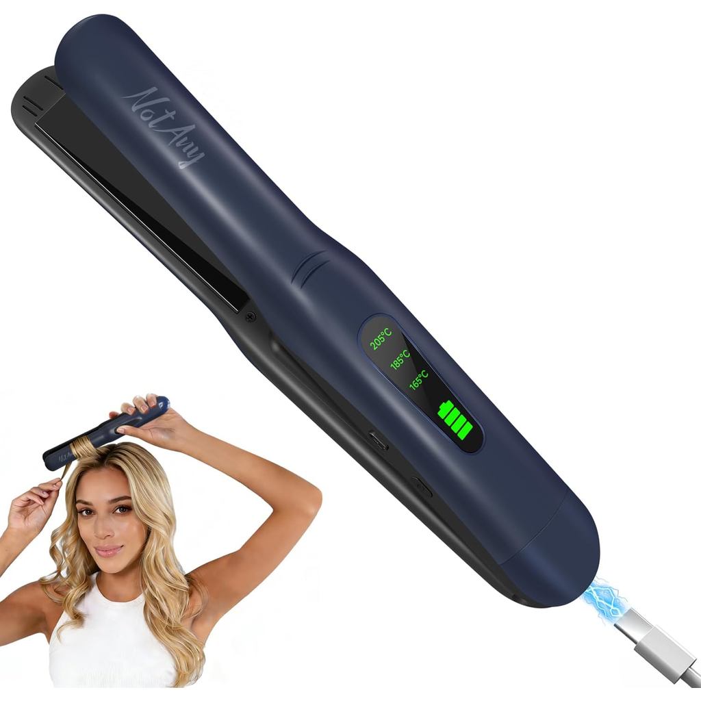 Cordless Hair Straightener, Portable Hair Straightener, Dual Voltage Travel Hair Straightener, 2-in-1 & Cur