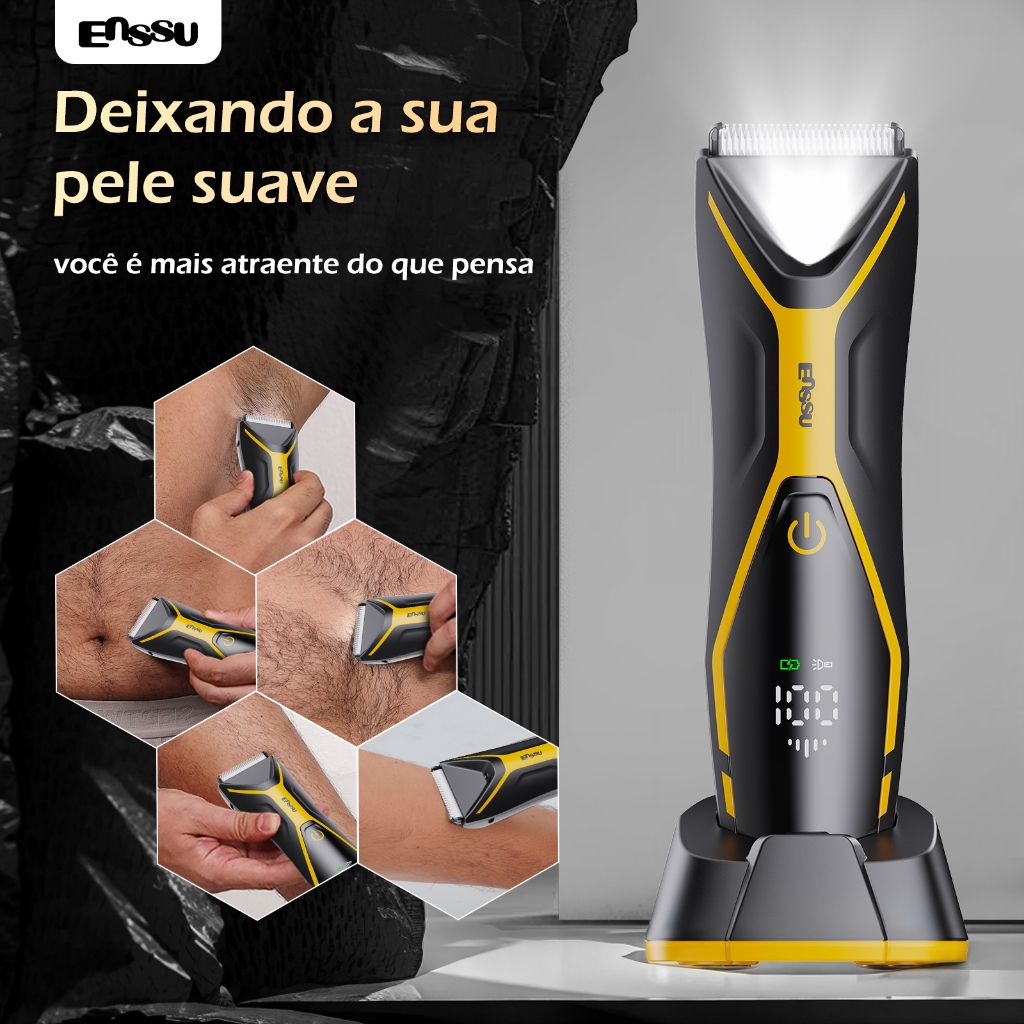 Aparador de Pelos LED, Corpo Todo, Virilha e Ball, À Prova D’Água, Dual Voltage, Sem Fio