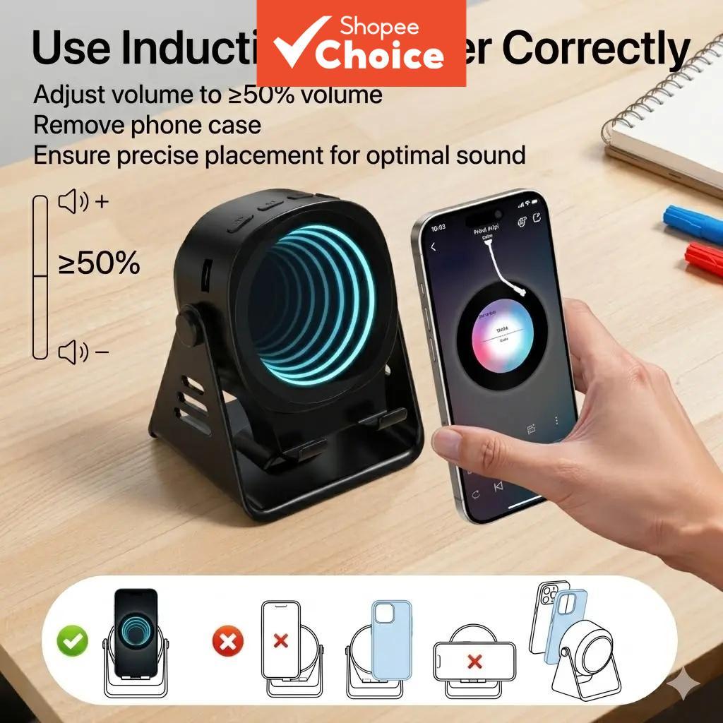 Suporte de Carregamento Sem Fio 7 em 1 com Caixa de Som, Suporte Giratório 360° para Celular/Tablet com Controle Remoto