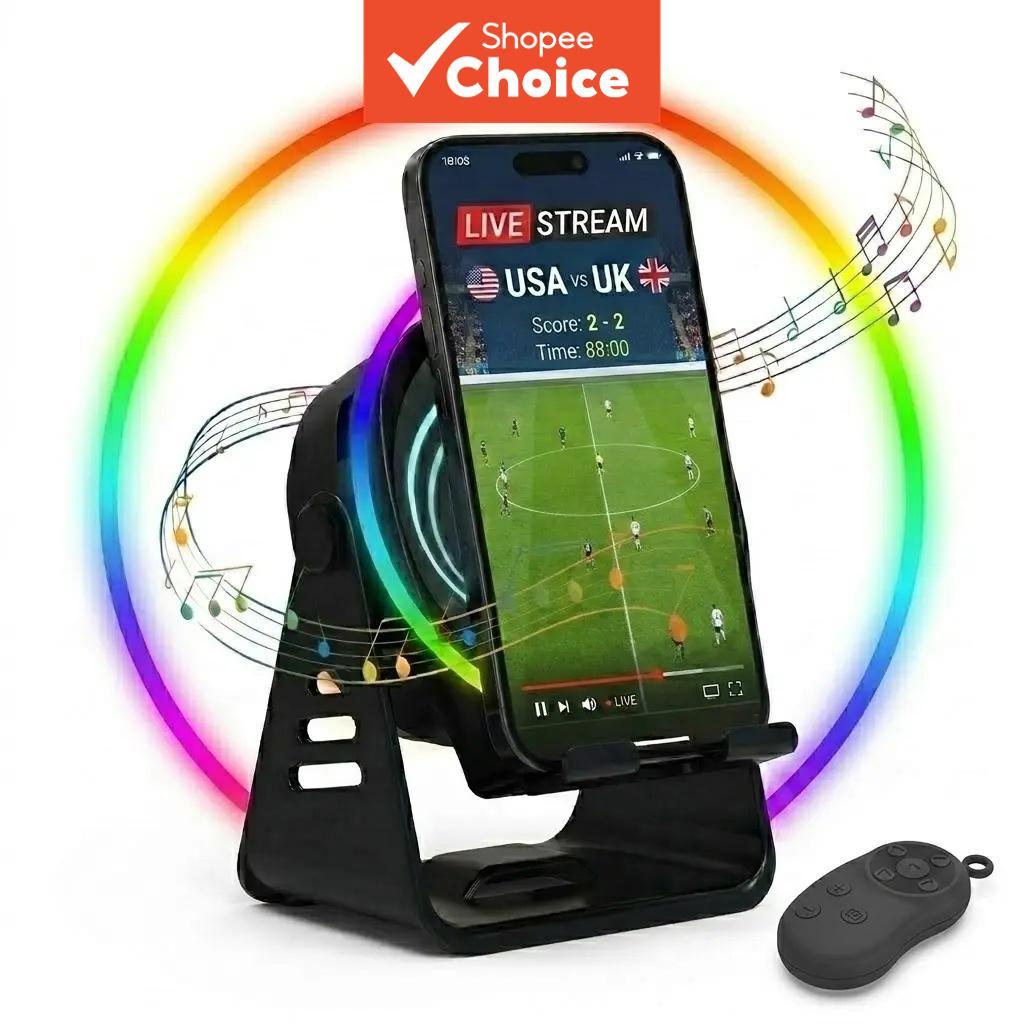 [Atualização 7 em 1] Suporte de Celular e Tablet com Microfone e Caixa de Som de Indução Sem Fio, Rotação 360°
