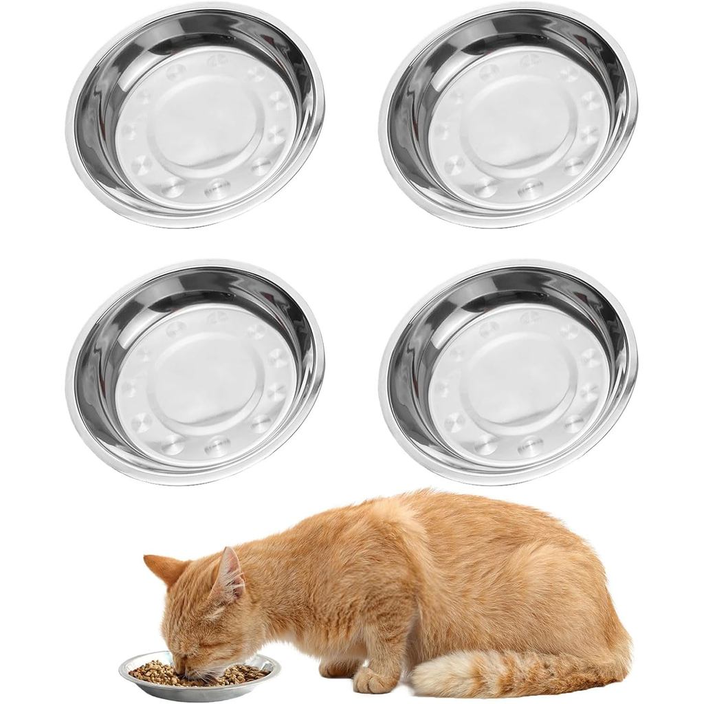 Cat Food Bowls, Thickened 6.2 Inch Stainless Steel Cats Dish Relief Whisker Fatigue Cat Bowl Shallow Wide Pet Feeding Pl