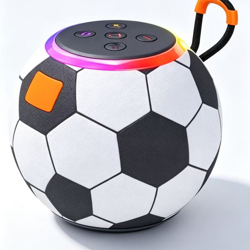 Caixa de Som Bluetooth Formato Bola de Futebol 50W, RGB Luzes, IPX5 À Prova D'água, Portátil com Alça