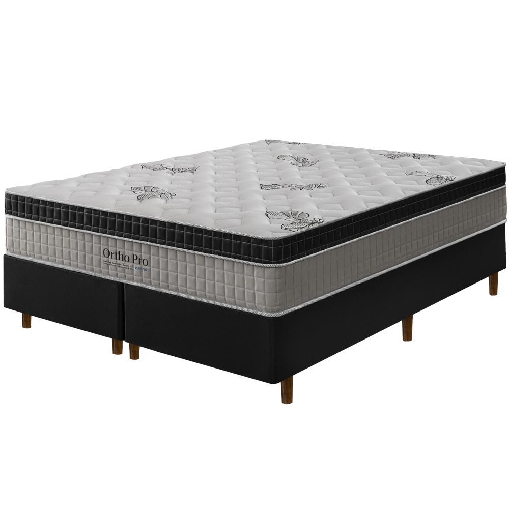 Cama Box Preta + Colchão King Size Ortho Pro Firme Espuma D33 Pillow Paparazzi 193x203x70cm
