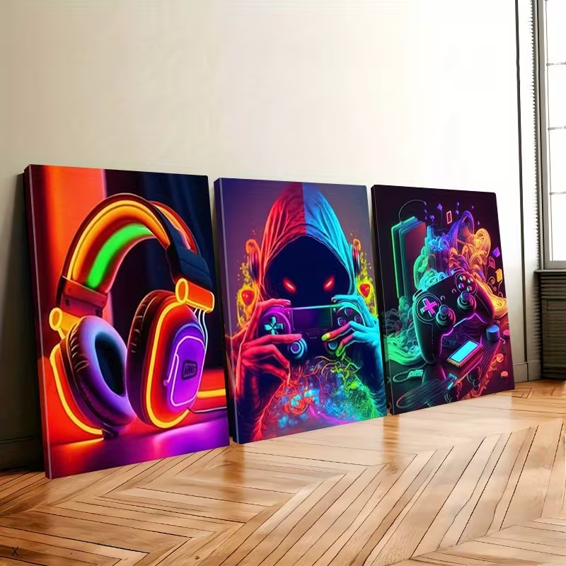 Quadro Decorativo Trio Gamer Neon Pro