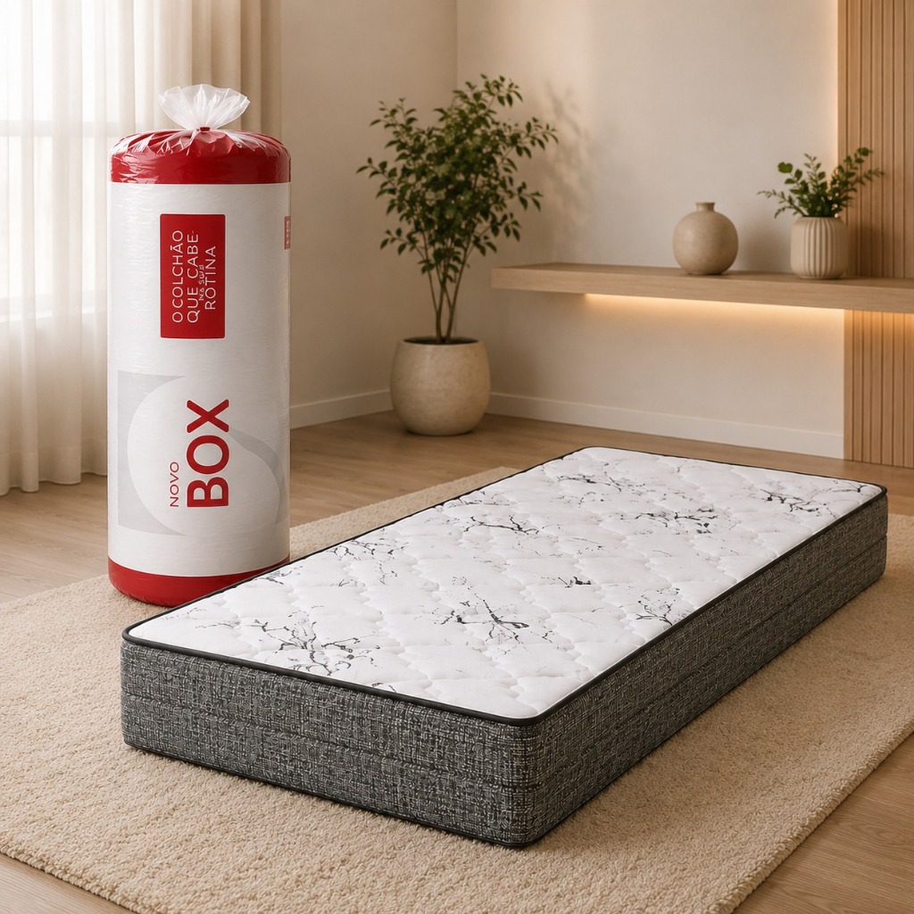 Colchão Solteiro Espuma D28 Box a Vácuo 88x188x14cm Confortável Resistente Pro Dormir Cama Solteiro