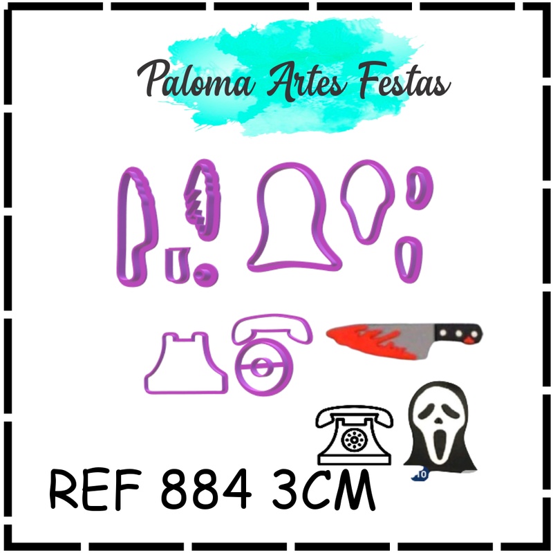 CORTADOR GHOST+FACA+TELEFONE  MASCARA 3CM TODO MUNDO EM PANICO  MOLDULAR PASTA AMERICANA BISCUIT PLA TRUFA DOCINHO BISCO