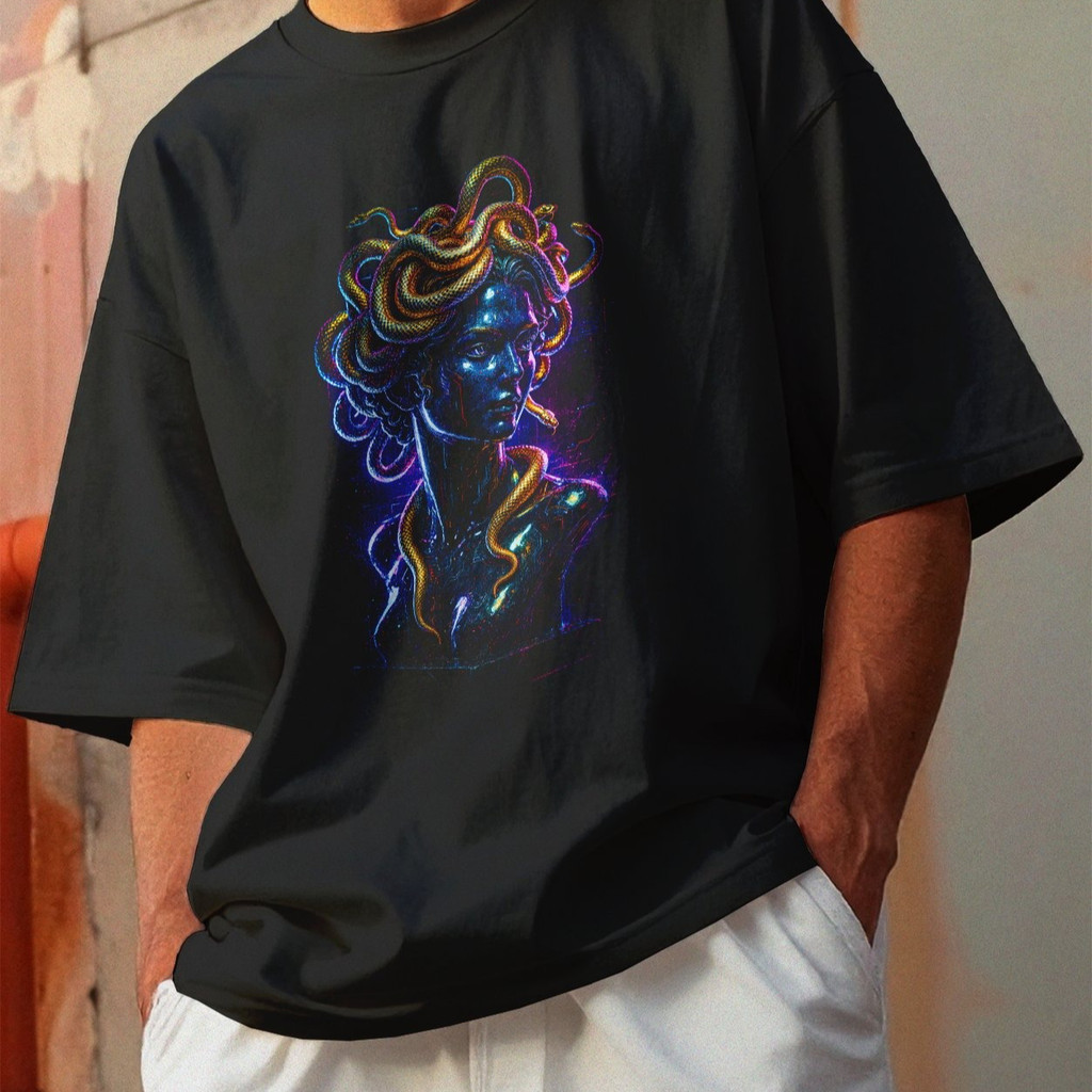 Camiseta Oversized Gola Alta Streetwear Algodão Estilo Urbano Treino Casual Preto Estamp Todas Ocasiões CYBERPUNK 64