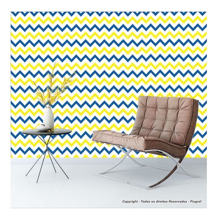 Papel De Parede Adesivo Chevron Amarelo E  Azul Marinho Ch40