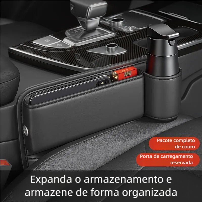 Organizador Lateral de Carro de Couro Assento com Suporte Copo Console Multifuncional