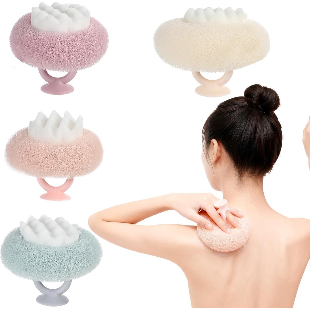 4 Pcs Suction Cup Bath Ball Exfoliating Bathing Sponge with Finger Rings Soft Sunflower Mesh Shower Body Loofah Sponge C
