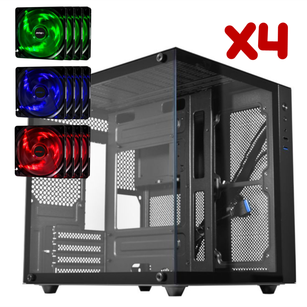 Gabinete Gamer Aquário Caixote Premium com 4 Fans High Quality