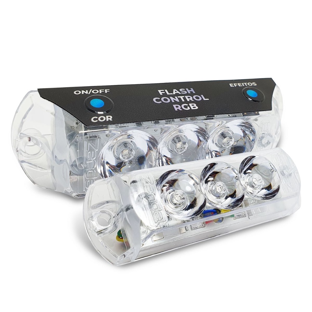 Kit 2 Strobo Rgb Luz Som Automotivo Com Central Interna Farol 9 Watts Contem Efeitos Pré-programados