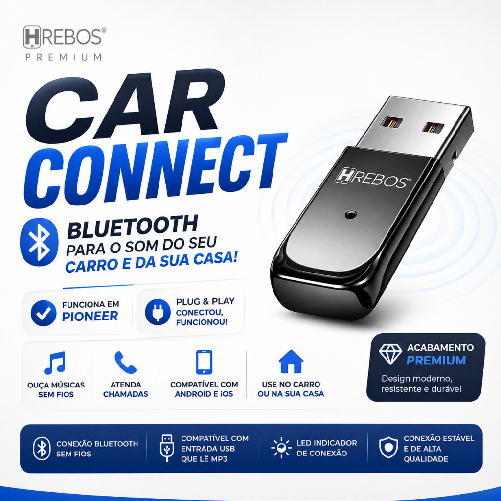 Hrebos Adaptador Bluetooth USB Original Para Som Automotivo Pioneer Receptor Música Carro Wireless Rádio