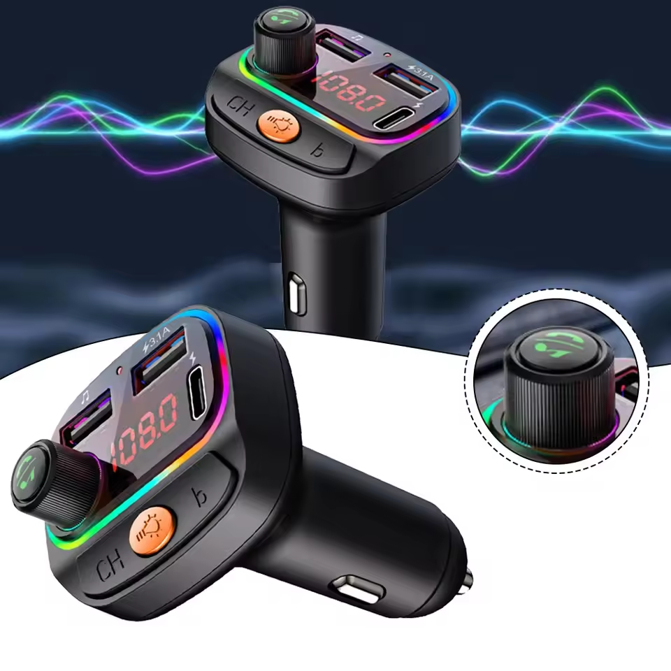 Transmissor FM Bluetooth 5.3 Carregamento Rápido Chamada com Mãos Livres Adaptador Veicular Rádio Wireless Música