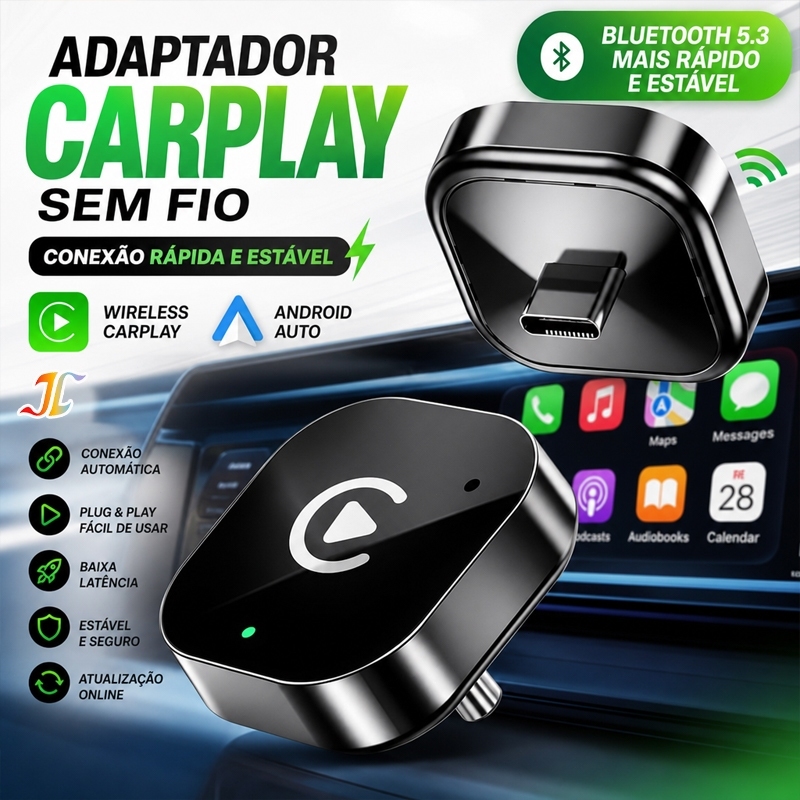 Carplay Adaptador Sem Fio Car Play Android Auto 2 Em 1 Usb Wireless Automático