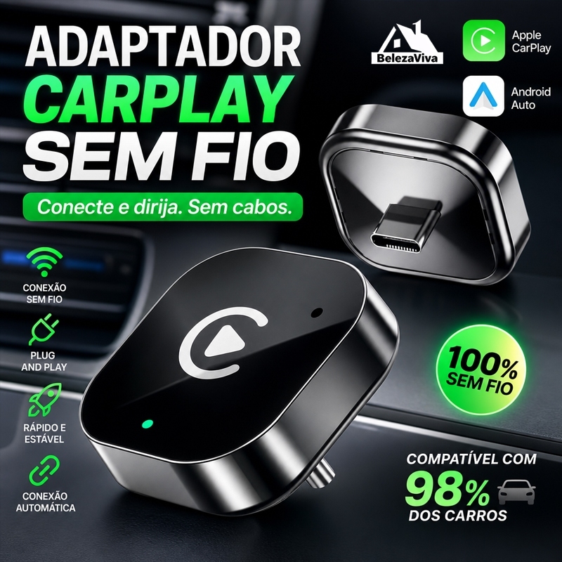 Carplay Adaptador Sem Fio Car Play Android Auto 2 Em 1 Usb Wireless Automático