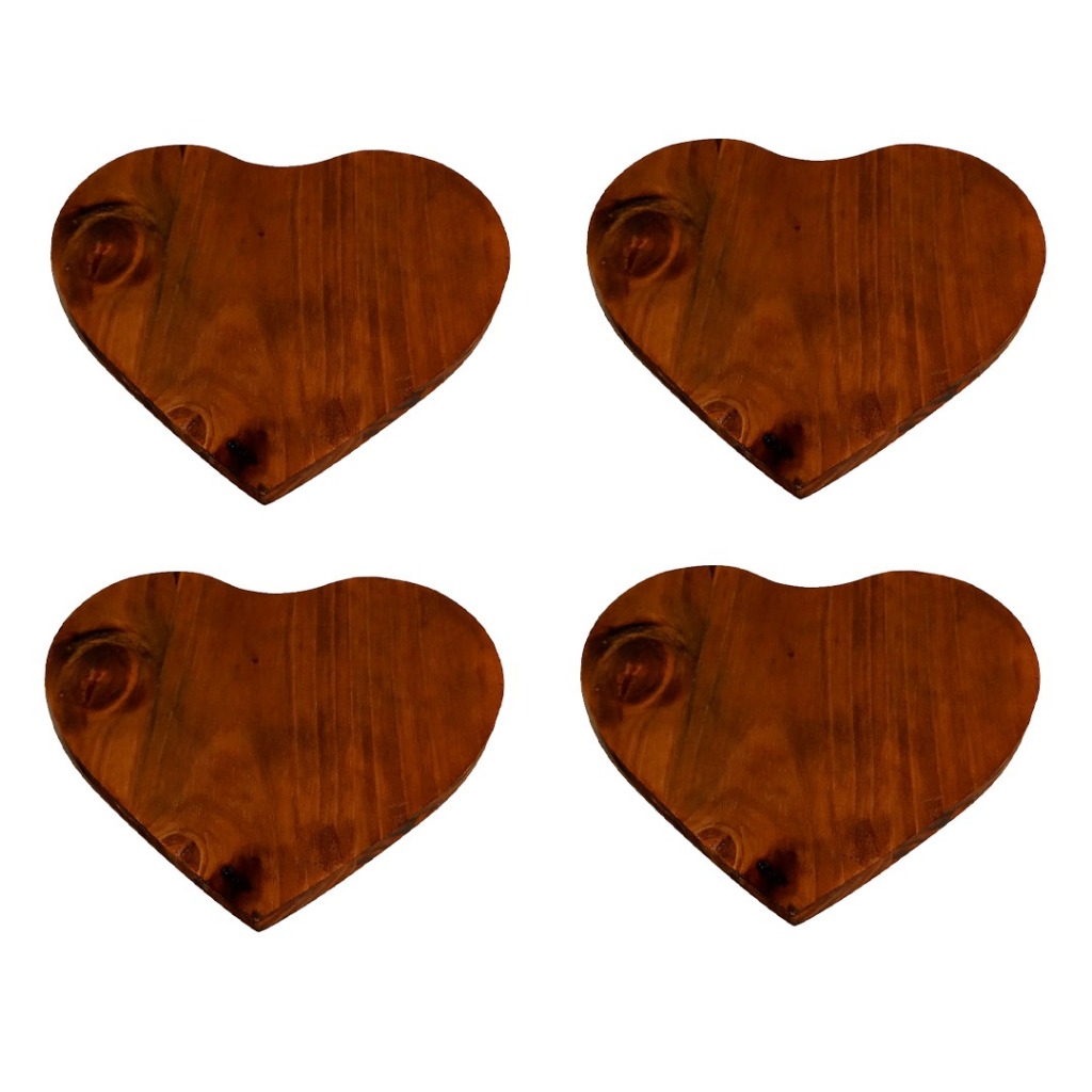 OFERTA KIT 4 Tábuas de Madeira Coração Rústico Apoio Panelas, Porta copos, Xícaras