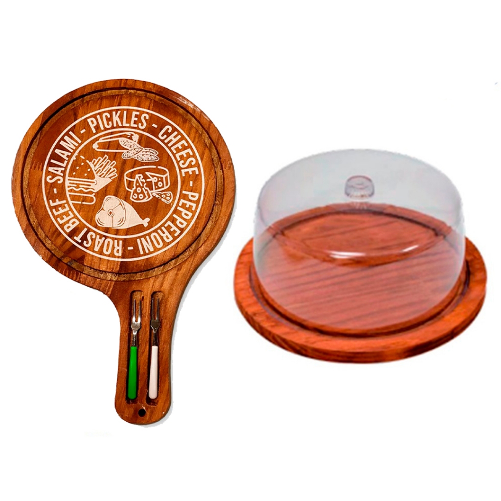 OFERTA VERÃO KIT 2pçsTabua Premium Frios e Boleira Rustica de Madeira Mesa posta