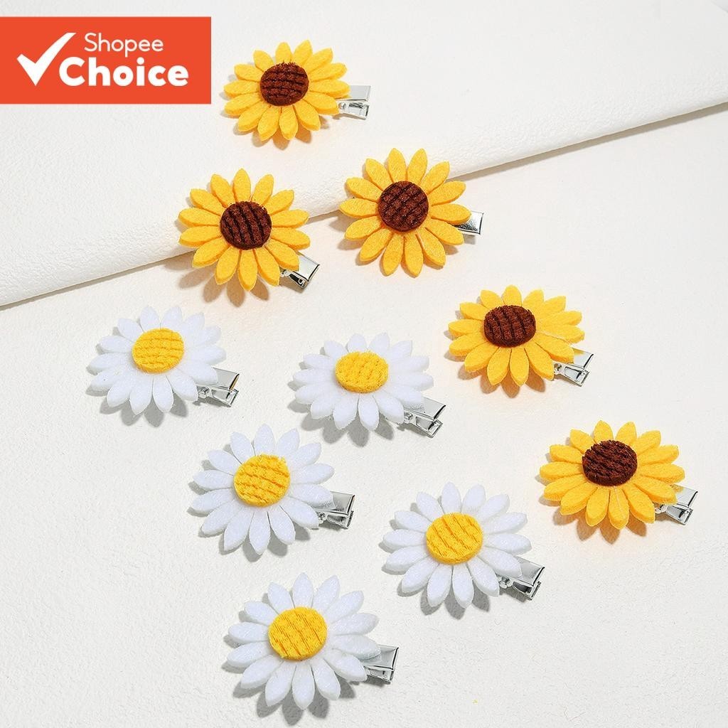 10pcs/set Clipes de Cabelo Girassol Pequena Flor de Margarida - Acessórios Florais para Meninas e Femininas