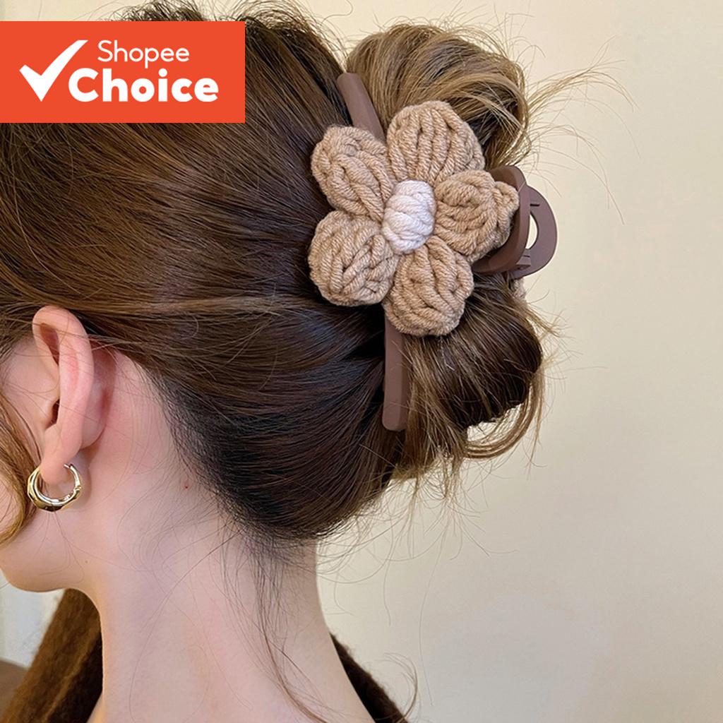 Lovito Grampos De Cabelo Femininos Casuais Com Flores Lisas LNA14105 (Caqui/Branco Off)