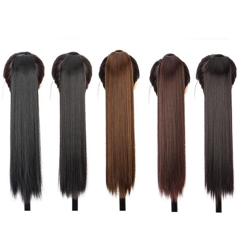 Peruca De 22 Polegadas De Comprimento LISO Com Rabo De Cavalo Em Torno Do Grampo De Estilo Extensões De Cabelo Feminino