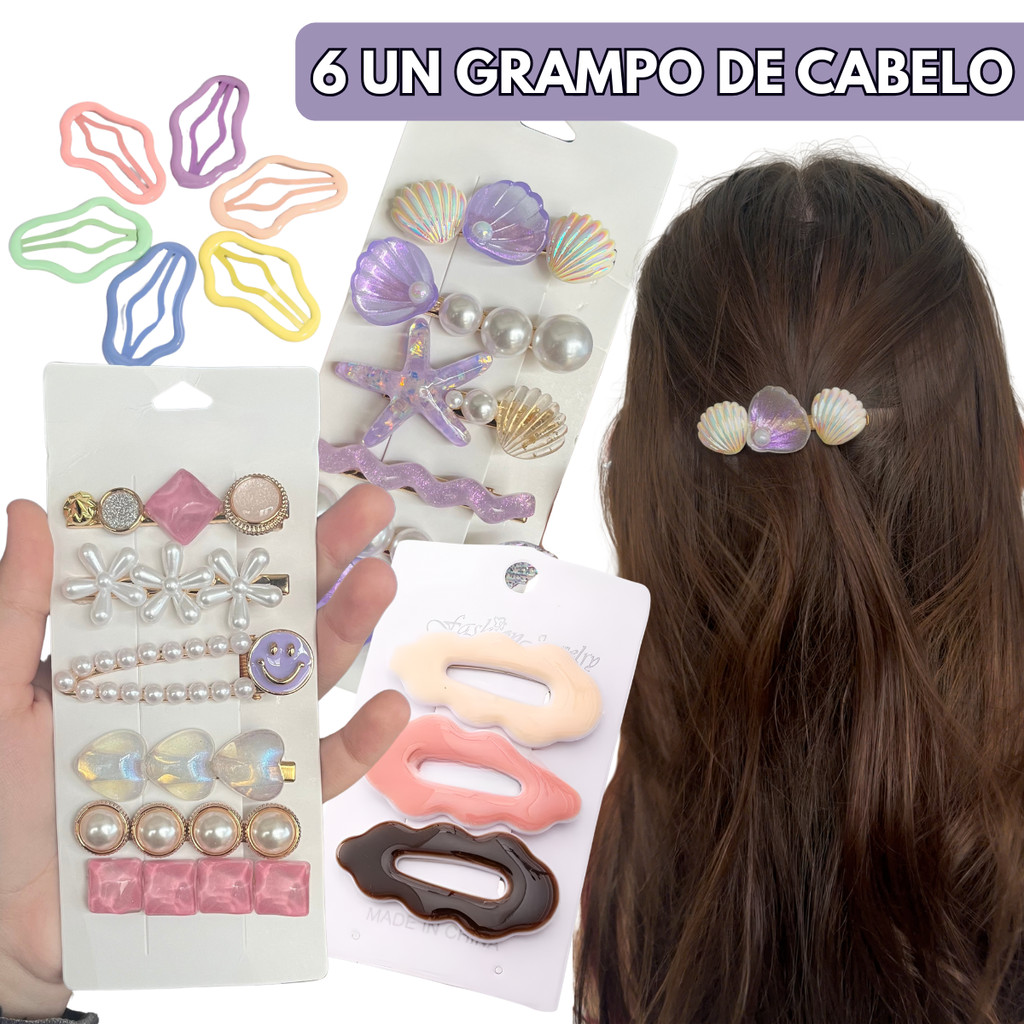 Kit Grampos Tic Tac Presilhas Coloridas Aumentadas Acessórios Moda Feminina - Escolha Seu Kit