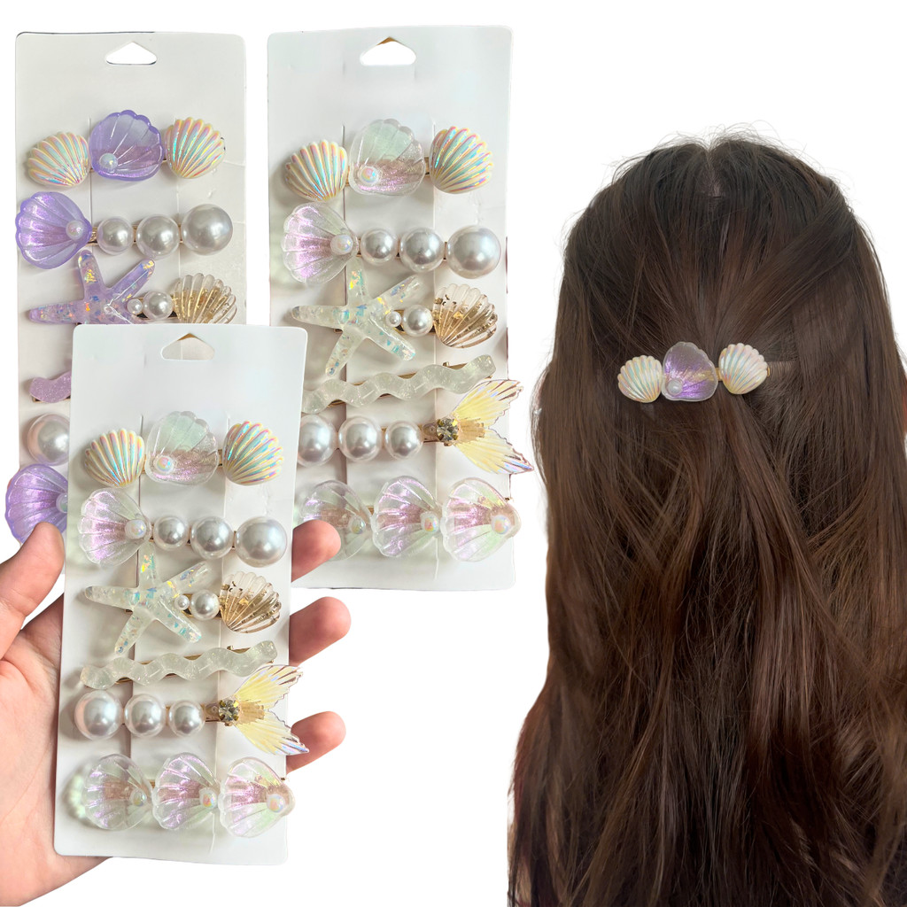 Kit 18 Peças Grampo Clip Enfeites Concha Mar Feminina Para Cabelos Presilhas Luxuosa