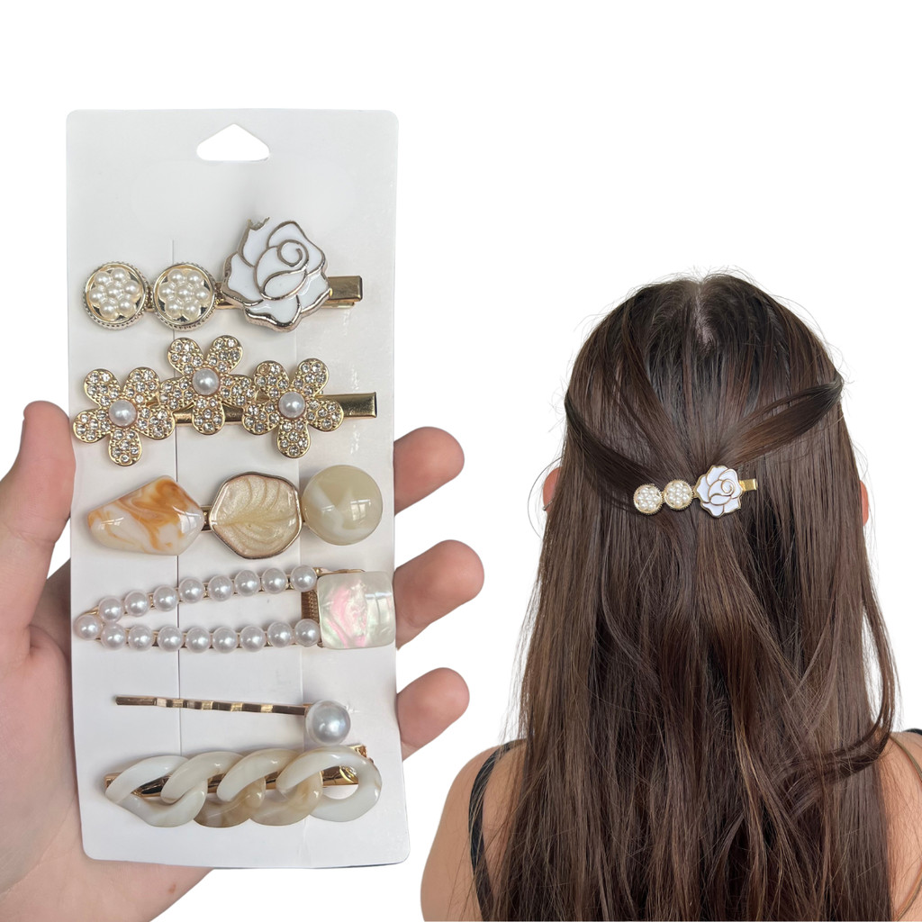 Kit 6 Peças Grampo Clip Enfeites Pedras Strass Feminina Para Cabelos Presilhas Luxuosa
