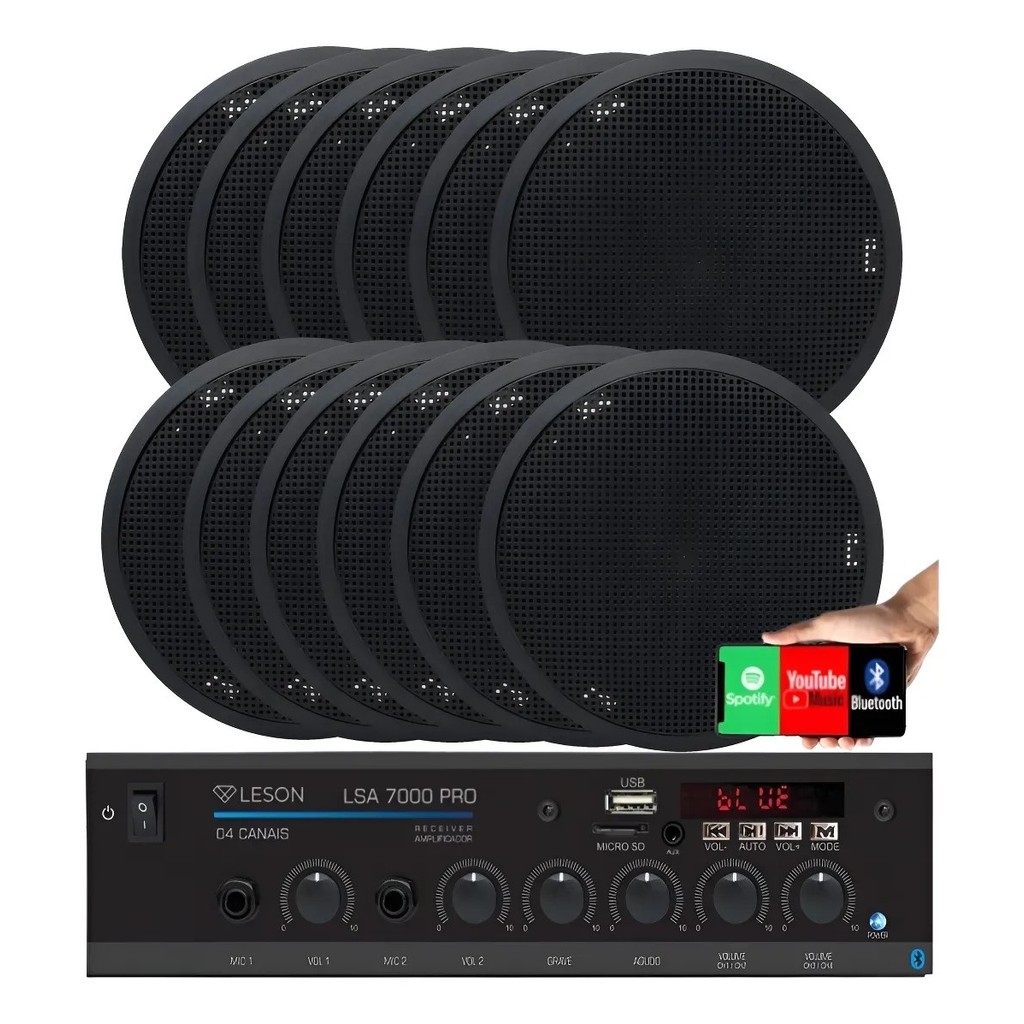 Kit Som Ambiente 4 Canal 500watts + 12 Caixas Para Teto/gesso Preto