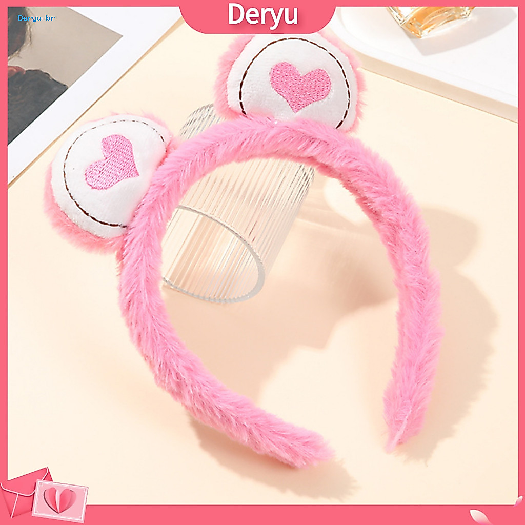 Comfortable Hair Hoop Fluffy Plush Anti-slip with Bear Ears – Soft Elastic Toothed Headband for Face Washing Makeup an