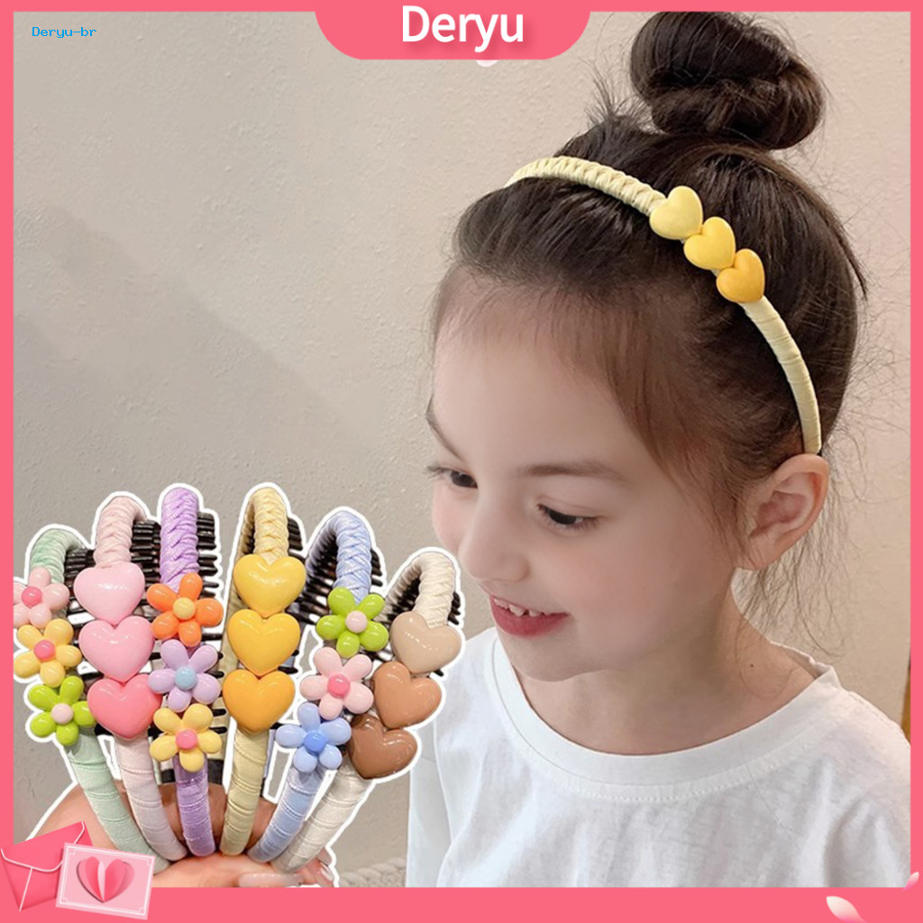 Non-slip Baby Headband for Toddlers Soft Anti-slip Hair Hoop with 3d Heart Flower Decoration Comfortable Toothed Comb De
