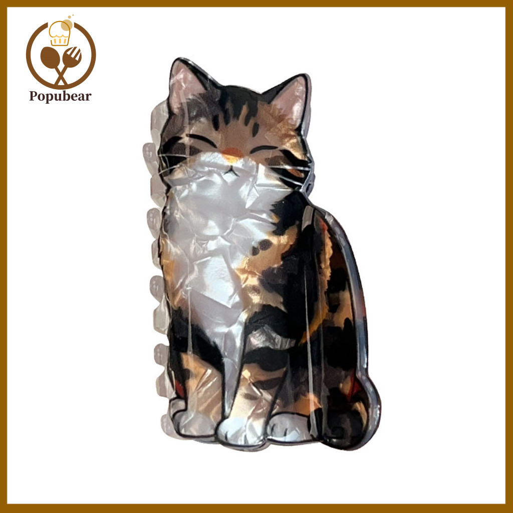 Fine-toothed Hair Claw Clip with High-elastic Spring Cat Lizard Pattern Ice-cracked Pearlescent Texture Strong Grip for