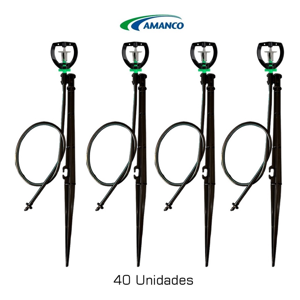 Micro Aspersor Bailarina Amanco Com Haste 36cm e Micro Tubo 60cm c/ Conector - Kit com 40 Unidades - Horta Jardins