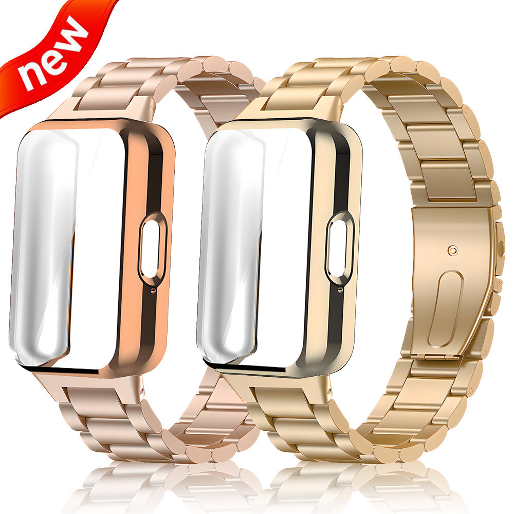 Case + Band Para Samsung Galaxy Fit 3 Pulseira De Aço Inoxidável Tela Protetora De TPU Macia Acessórios De Cinta Metálica Fit3 Correa