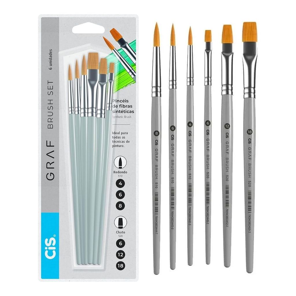 Pincel Artístico Flexível GRAF Brush Set Conjunto 6 Unidades