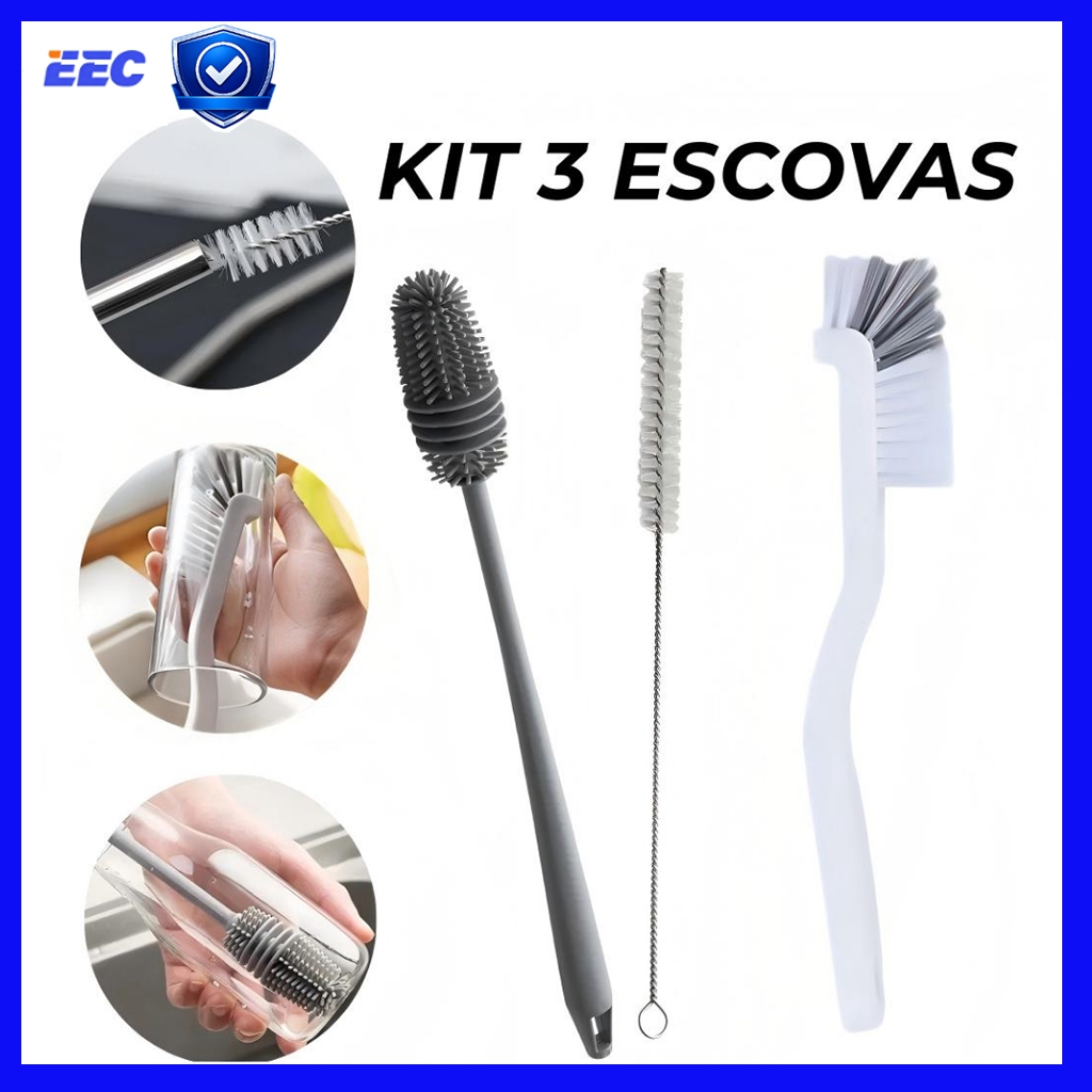 3-Piece Multifunctional Cup Brush Set, Cup Cleaning Brush and Straw Brush Adequado para copas e garrafas de água